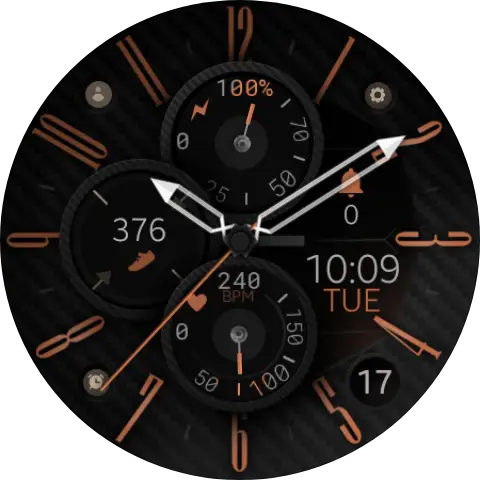 carbon sleek watch face wear os for smartwatch.