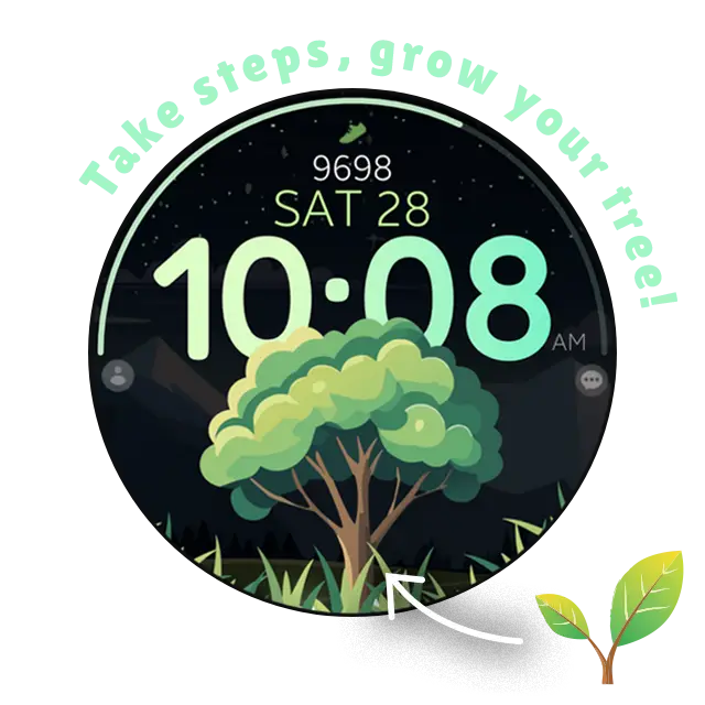 tree steps digital vibrant watch face for Wear OS smartwatch