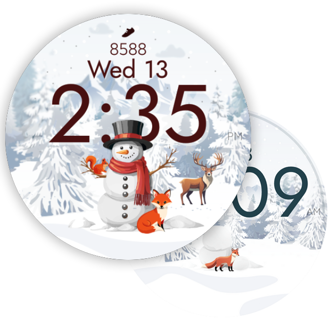 snowman, winter digital watch face for smartwatch